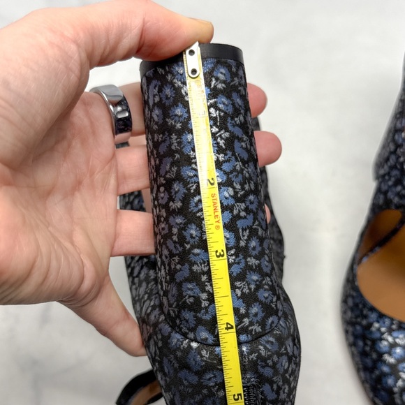 Aquazzura Sandy Dandelion Floral Bow Mary Jane Block Heel Pump Leather Blue 37.5 - Picture 10 of 12